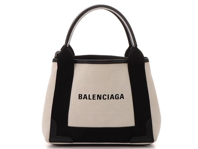 BALENCIAGA　バレンシアガ　ネイビーカバスＸＳ　ホワイト／ブラック　キャンバス／レザー　390346【208】2147100521412