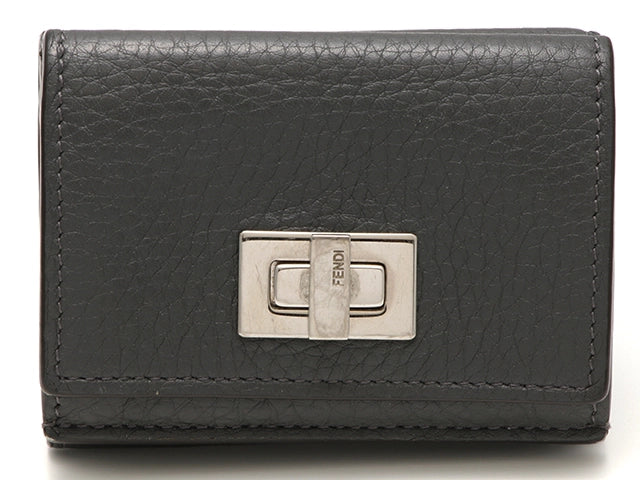 FENDI フェンディ ピーカブー コンパクトウォレット グレー レザー 2146000390173 【432】